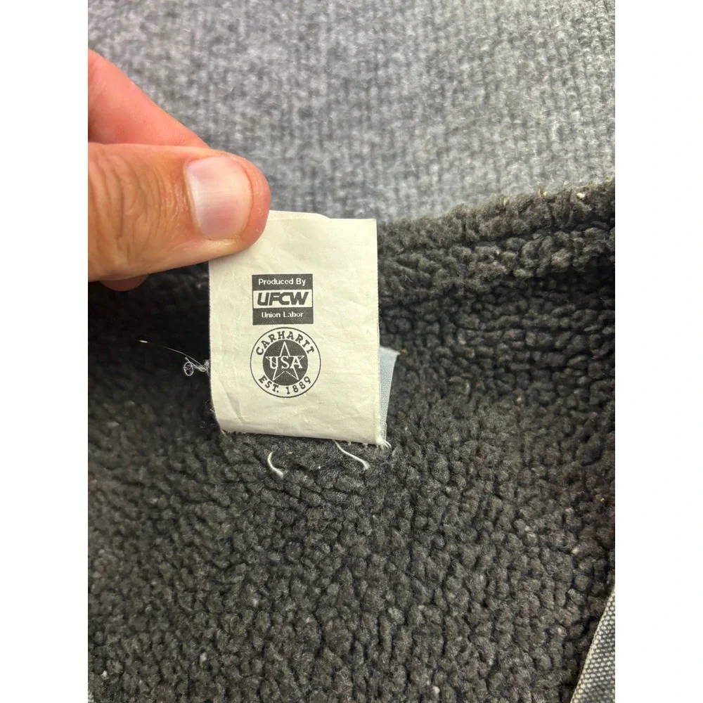 VNTG Carhartt V13PTL Sherpa Lined Vest Mens XL Gray Canvas Workwear USA Made